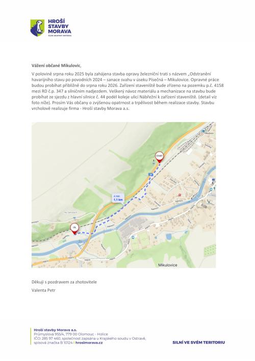 Odstranění havarijního stavu po povodních 2024 – sanace svahu v úseku Písečná – Mikulovice. 1